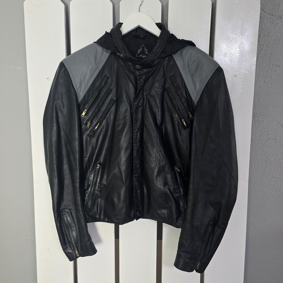 Triangles Leather Moto Biker Jacket VTG Black Size 42 Men's SM Women's‎ M 80s